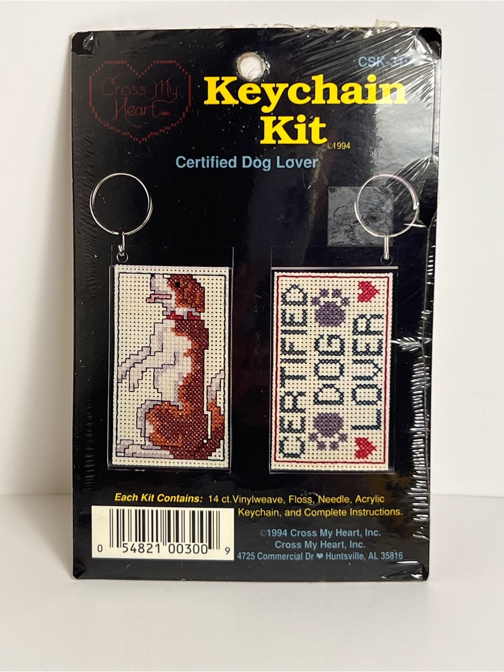 VTG 90’s Cross My Heart Certified Dog Lover Cross Stitch Keychain Kit